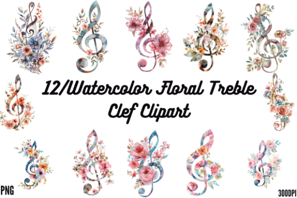 Download Watercolor Floral Treble Clef Clipart - Treble Collection