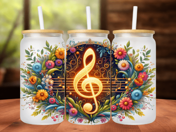 Download Gold Treble Clef Floral 16oz Tumbler PNG - Treble Collection
