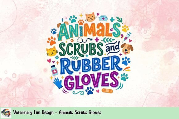 Download Veterinary Fun Design - Animals Scrubs Gloves - Premium Bundle