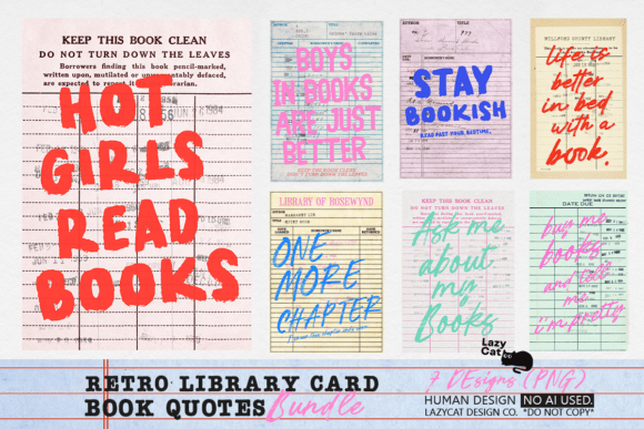 Download Retro Library Card Book Quote PNG Bundle - Retro Collection