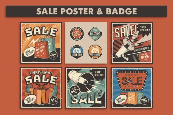 Download Retro Sale Discount Poster and Badge - Retro Collection
