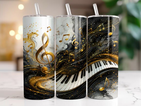 Download Golden Treble Clef Piano Music Tumbler - Treble Collection